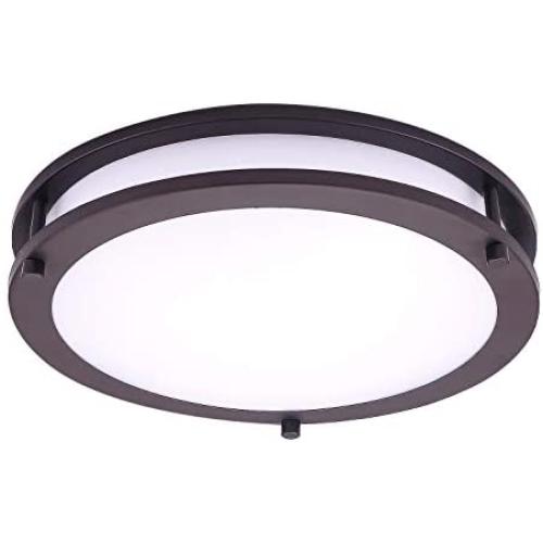 OSTWIN 12 Inch LED Flush Mount Ceiling Light, Dimmable Round Light Fixture, Oil Rubbed Bronze Finish, Plastic Shade, 15 Watts (100W Eq.), 1050 Lm, 4000K (Bright Light), ETL and Energy Star Listed