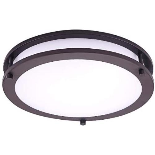 OSTWIN 12 Inch LED Flush Mount Ceiling Light, Dimmable Round Light Fixture, Oil Rubbed Bronze Finish, Plastic Shade, 15 Watts (100W Eq.), 1050 Lm, 3000K (Warm Light), ETL and Energy Star Listed