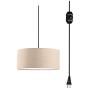 ANYE 15ft Plug-in UL On/Off Dimmer Switch Cord 1-Light Woven Beige Linen Drum Shade Cafe Lights for Dining Room Cafe Restaurant Bulbs Not Included　TB0944-4.5M