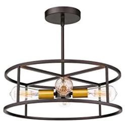 Harriet Vintage Semi Flush Mount Ceiling Light Fixture, Drum Shade Hanging Pendant Lighting with Antique Brass Accents, Oil Rubbed Bronze and Brass Finish 4-Light, HPCL01ORB