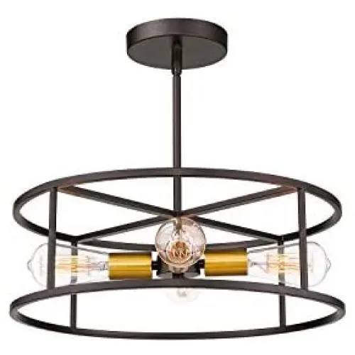 Harriet Vintage Semi Flush Mount Ceiling Light Fixture, Drum Shade Hanging Pendant Lighting with Antique Brass Accents, Oil Rubbed Bronze and Brass Finish 4-Light, HPCL01ORB