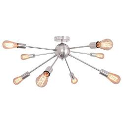 ALISADABOY Sputnik Chandelier Brushed Nickel 8 Light Rustic Flush Mount Ceiling Light Modern Pendant Lighting Fixtures for Kitchen Bathroom Dining Room Bedroom Hallway