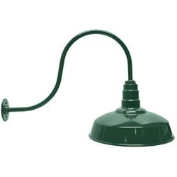 The Standard | 200 Watt 16 Inch Steel Dome | Forrest Green Powder Coated Barn Light with Upward Sloping Gooseneck | Weather Resistant and Made in The USA