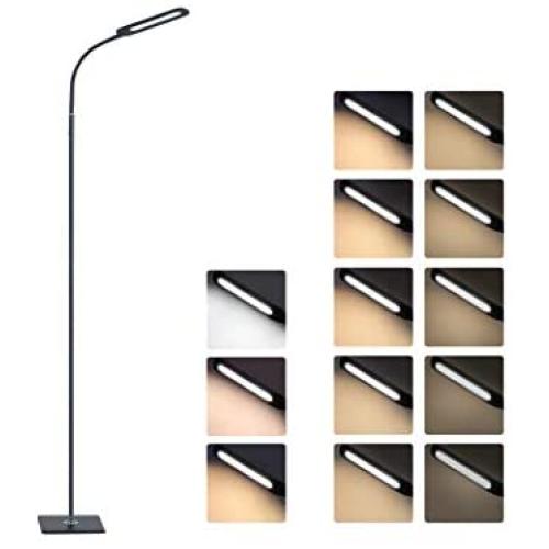 ALONGDENG Floor Lamp LED Bright Lighting, 10 Brightness Levels 14W Dimmable Adjustable Height Brightness Puzzle Daylight Gooseneck Standing for Bedroom Office Reading Living Room Desk Bedside Black