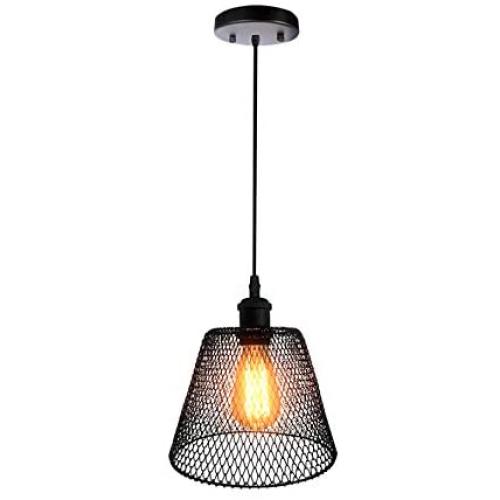Vintage Metal Cage Pendant Light Black Farmhouse Hanging Light with Chicken Wire Shade, 8.27'' Adjustable Hanging Pendant Light for Kitchen Barn Foyer Entryway