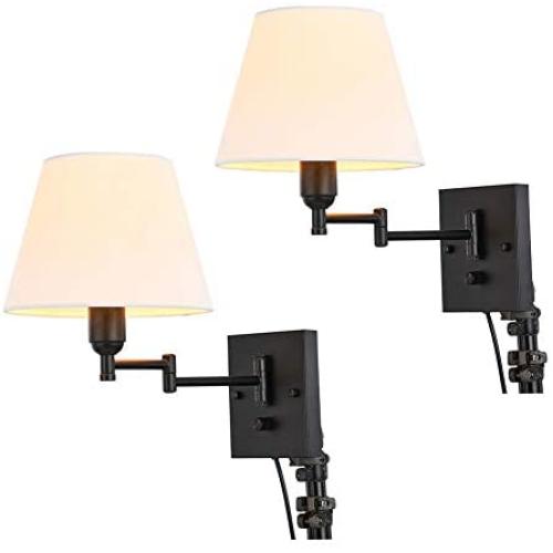 Set of 2 Wall Sconce Swing Arm Wall Lamp Plug-in Cord Fabric Shade Wall Light Fixtures for Hallway Bedroom Living Room