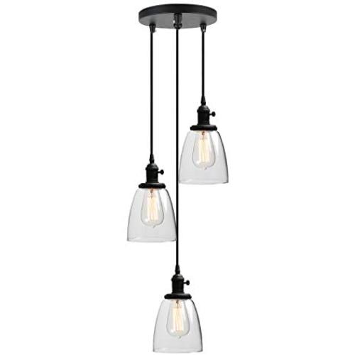 Phansthy Industrial Pendant Ceiling Light Black Finished Chandeliers Light with 5.7 Inches Oval Glass Shade