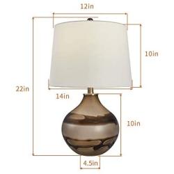 Maxax Table Lamps Set of 2 Glass Beside Nightstand Lamps for Bedroom, Living Room,Gray Finish