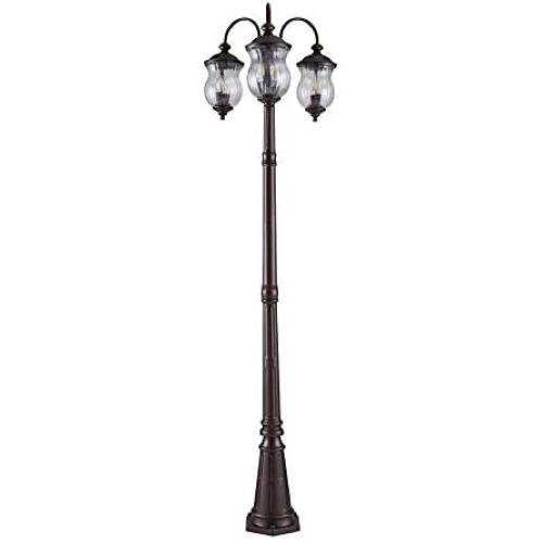 NOMA Outdoor Street Light | Waterproof Outdoor Lamp Post Light with Triple-Head Design for Backyard, Patio, Garden, Walkway or Décor | Oil Rubbed Bronze Light Pole with Clear Glass Panels, 3-Headed