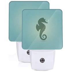 Set of 2 Led Night Lights, Seahorse Under The Ocean Water Blue Auto Dusk-to-Dawn Sensor Night Lamp Plug-in Home Decorative for Adult