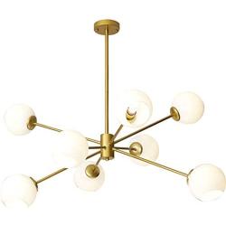 BOKT Mid Century Modern Chandelier 6 Lights Magic Bean Molecular Chandelier Globe Chandeliers Light Fixture for Living Room Restaurant Kitchen Island E26 Base (Gold, 8 Lights)