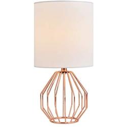 COTULIN Table Lamp,Modern Hollowed Out Small Bedside Lamp with Metal Base and White Fabric Shade for Living Room Bedroom,Rose Gold