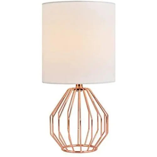 COTULIN Table Lamp,Modern Hollowed Out Small Bedside Lamp with Metal Base and White Fabric Shade for Living Room Bedroom,Rose Gold
