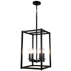 Sivilynus 4 Lights Chandeliers Black Foyer Lighting Farmhouse Pendant Light Fixture Industrial Style Lighting Mid Century Ceiling Light Fixture for Entryway,Hallway and Dining Room Foyer