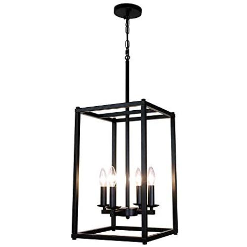 Sivilynus 4 Lights Chandeliers Black Foyer Lighting Farmhouse Pendant Light Fixture Industrial Style Lighting Mid Century Ceiling Light Fixture for Entryway,Hallway and Dining Room Foyer