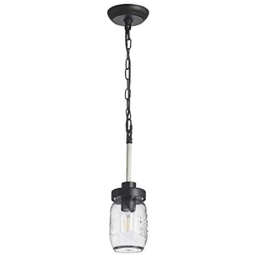 Farmhouse Vintage Mason Jar Pendant Lighting, Distressed Wood Kitchen Island Pendant, 4.1In Mini Hanging 1-Light Fixture, Metal Black Ceiling Lamp Rustic Style for Porch Foyer, Dining Room, Entryway