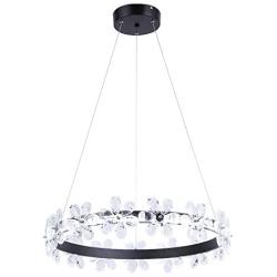 Maxax Crystal Chandelier 1 Ring Flower LED Pendant Ceiling Light for Dining Room, Living Room(White)