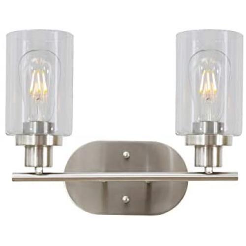 2 Light VINLUZ Bathroom Vanity Light Brushed Nickel Industrial Wall Sconce Fixtures for Porch Bathroom Kitchen Workshop