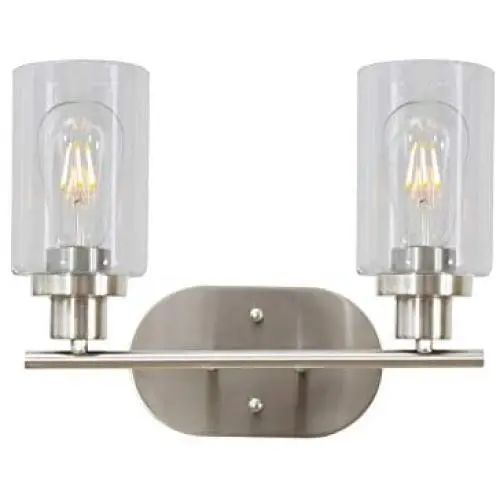 2 Light VINLUZ Bathroom Vanity Light Brushed Nickel Industrial Wall Sconce Fixtures for Porch Bathroom Kitchen Workshop