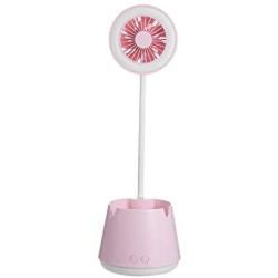 LED Desk Lamp with Desk Fan, Pen&Phone Holder and Night Light - Rechargeable USB Reading Lamp, Gooseneck Study Light, Portable Table Lamp for College/Dorm/Bedroom/Kids Room/Office(Pink)