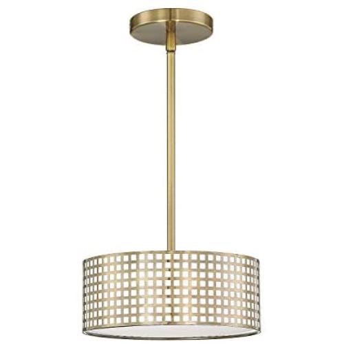 3 Light Chandelier 12'' Metal Square Grid Antique Brass Mini Semi Flush Mount Ceiling Light, Fashion Designed for Living Room Dining Room Bedroom