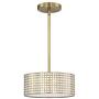 3 Light Chandelier 12'' Metal Square Grid Antique Brass Mini Semi Flush Mount Ceiling Light, Fashion Designed for Living Room Dining Room Bedroom