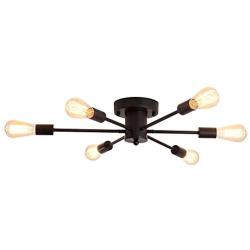 UOFUS 6 Lights Chandelier Lighting Black Living Room Ceiling Light Fixtures Ceiling Lamp Industrial Semi Flush Mount Modern Chandelies for Study Dining Room Kitchen Bedroom