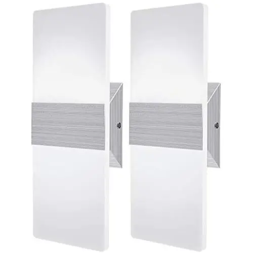 LED Wall Sconce 3 Color Temperature JACKYLED 12W Set of 2 Acrylic Material LED Wall Lamp Hardwired Wall Mounted for Hallway Bedroom Porch Bathroom Living Room Basement Stairway Hotel-No Remote Control