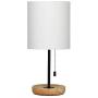 HAITRAL Wooden Table Lamp - Nightstand Desk Lamp with White Shade, Pull Chain Switch Bedside Lamp for Bedroom, Living Room, Kid Room, Dorm, Farmhouse, Home Office- White/Wooden …