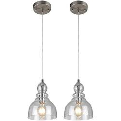 Westinghouse 6100700 Industrial One-Light Adjustable Mini Pendant with Handblown Clear Seeded Glass, Brushed Nickel Finish-2 Pack, 2-Pack, 2 Count