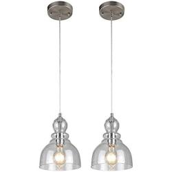 Westinghouse 6100700 Industrial One-Light Adjustable Mini Pendant with Handblown Clear Seeded Glass, Brushed Nickel Finish-2 Pack, 2-Pack, 2 Count