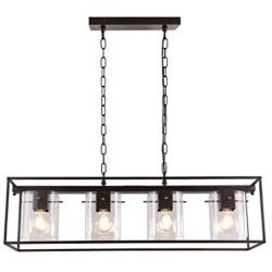 Liylan Vintage Pendant Lighting for Kitchen Island Farmhouse Chandeliers Industrial Glass 4 Light Fixture Oil Rubbed Bronze Dinning Room