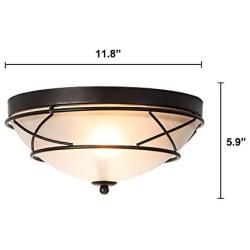 Loclgpm 2 Light Glass Black Finish Semi-Flush Mount Ceiling Light, Vintage Ceiling Fixture for Bedroom, Hallway, Kitchen, Bar