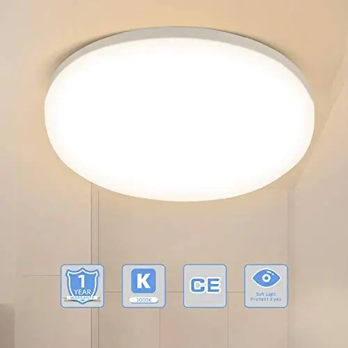 CANMEIJIA LED Flush Mount Ceiling Light Fixture 8.6 inch 110V Waterproof IP44 Warm White 3000K 50W Round Ceiling Lamp for Porch/Stairwell/Living Room/Bathroom Lighting