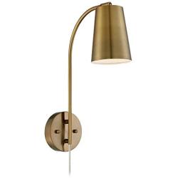 Sully Modern Wall Lamp Warm Brass Plug-in Light Fixture Adjustable Head Curved Arm for Bedroom Bedside Living Room Reading - 360 Lighting