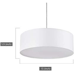 Modern Fabric Pendant Light, 15'' Classic 3-Light Drum Ceiling Chandelier, White Drum Shade, Round Frosted Acrylic Diffuser, Lamps for Living Room