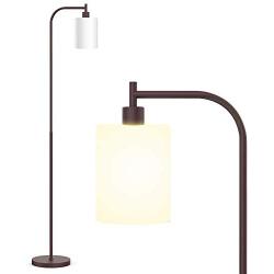 Industrial Floor Lamp, Floor Lamp with White Jade Glass Shade, Bulb Included, Led Floor Lamps for Bedroom, Floor Lamps for Living Room,Satin Finish, in-line On and Off Foot Switch,Copper Oxid Brown