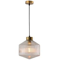 CraftThink Pendant Lighting Chandelier Fixture Nordic Drum Amber Ribbed Glass in Brass 1 Light Ceiling Suspension Lamp LED Hanging Lamp for Coffee Dining Living Room Bedroom Restaurant Hotel-Clear