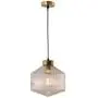 CraftThink Pendant Lighting Chandelier Fixture Nordic Drum Amber Ribbed Glass in Brass 1 Light Ceiling Suspension Lamp LED Hanging Lamp for Coffee Dining Living Room Bedroom Restaurant Hotel-Clear