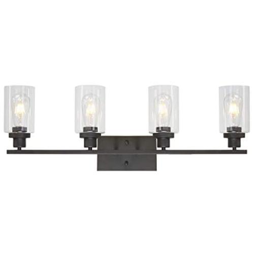 MELUCEE 4 Lights Wall Sconce Lighting Oil Rubbed Bronze Finished with Clear Glass, Bathroom Vanity Light Fixtures Wall Lights Bedroom Porch Kitchen Living Room