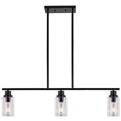 Sivilynus Black Chandelier Kitchen Island 3 Lights Farmhouse Lighting Pendant Light Fixture Ceiling Hanging Modern Industrial Style for Hallway and Dining Room