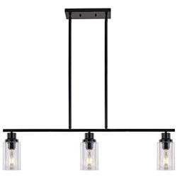 Sivilynus Black Chandelier Kitchen Island 3 Lights Farmhouse Lighting Pendant Light Fixture Ceiling Hanging Modern Industrial Style for Hallway and Dining Room