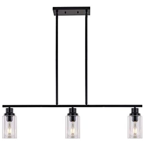 Sivilynus Black Chandelier Kitchen Island 3 Lights Farmhouse Lighting Pendant Light Fixture Ceiling Hanging Modern Industrial Style for Hallway and Dining Room