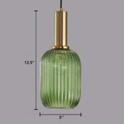 LITFAD Ribbed Glass Geometric Hanging Light Simplicity Single Light Ceiling Light in Brass Finish Modern Pendant Light Fixture for Hallway Warehouse Dining Room Bar Restaurants Bedrooms - A Green