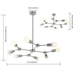 MELUCEE Mid Century Modern Chandelier Sputnik 8-Light Brushed Nickel Semi Flush Mount Ceiling Light Fixtures for Dining Room Kitchen Living Room Foyer and Hallway