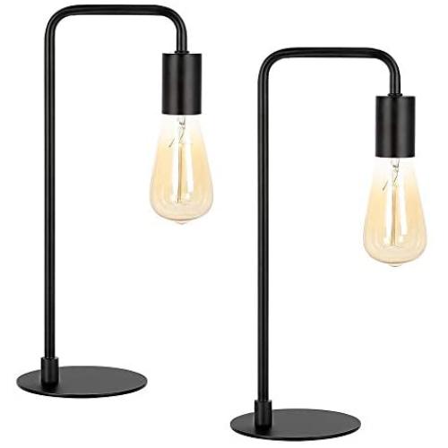 Industrial Table Lamp Set of 2, Small Black Metal Desk Lamp for Bedroom Nightstand Dressers Office Living Room Coffee Table College Dorm
