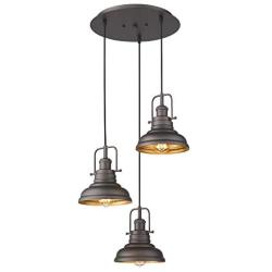 Zeyu 3-Light Pendant Light, Industrial Farmhouse Hanging Light for Kitchen Dining Room, Oil Rubbed Bronze Finish with Metal Shade, 016-3 ORB