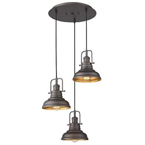 Zeyu 3-Light Pendant Light, Industrial Farmhouse Hanging Light for Kitchen Dining Room, Oil Rubbed Bronze Finish with Metal Shade, 016-3 ORB