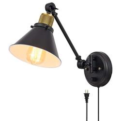 TRLIFE Plug in Wall Sconce, Dimmable Swing Arm Wall Light with Plug Wall Sconce with On/Off Switch, Wall Mounted Light Industrial Wall Sconce with 6FT Plug in Cord, E26 Base, UL Listed