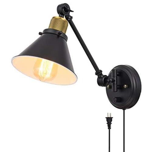 TRLIFE Plug in Wall Sconce, Dimmable Swing Arm Wall Light with Plug Wall Sconce with On/Off Switch, Wall Mounted Light Industrial Wall Sconce with 6FT Plug in Cord, E26 Base, UL Listed